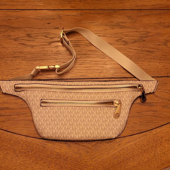 Michael Kors Metallic Logo Belt Bag With Gold-Tone Hardware & Adjustable Strap - Picture 10 of 11